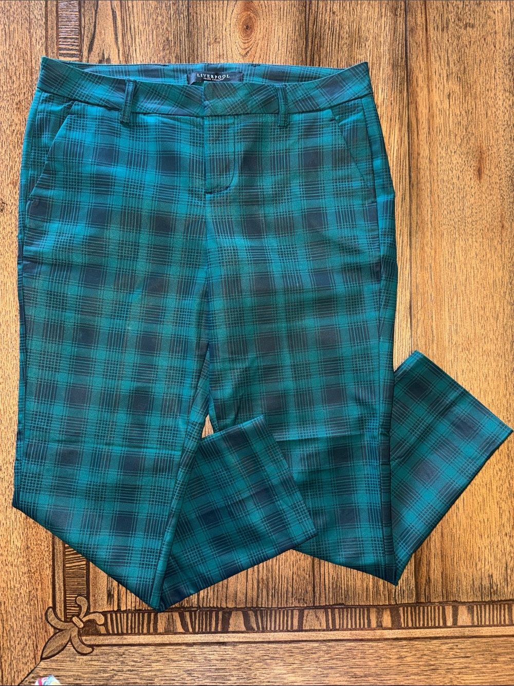 Liverpool Teal & Black Plaid Ankle Pants
